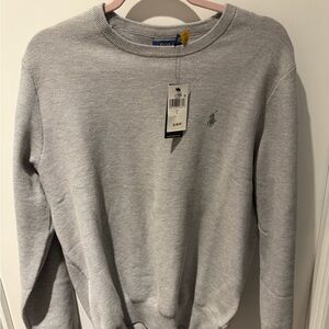 Ralph Lauren Mesh-Knit Cotton Crewneck Sweater (Large, Grey)